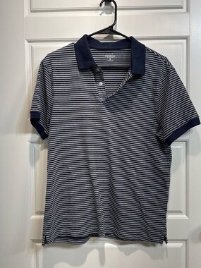 J. Crew Men's Navy and White Striped Polo
